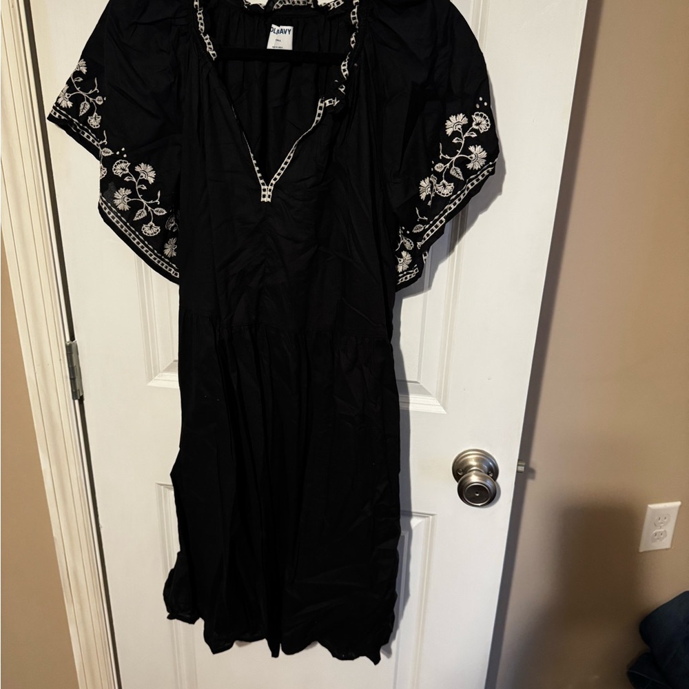 Old Navy Black Mini Dress with White Floral Accents